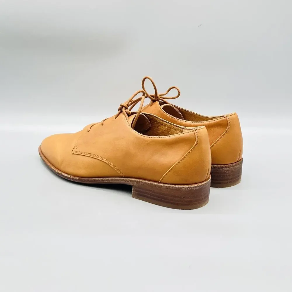 Madewell Shoes Womens 9 Brown Leather Oxford Flats Lace Up Almond Toe Casual